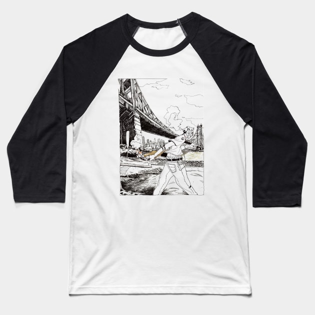 5 min in NY City - East River Bridge Baseball T-Shirt by romain